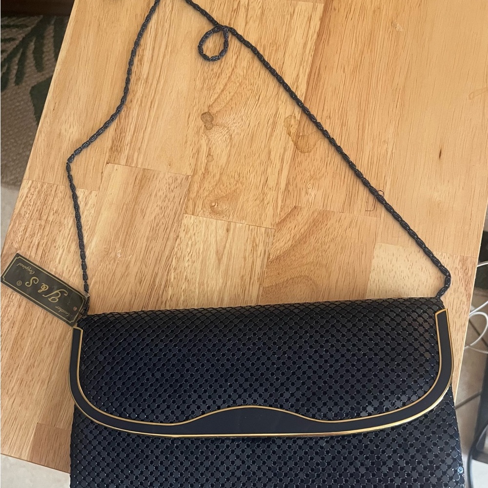 Elegant Navy Evening Clutch with Gold Trim